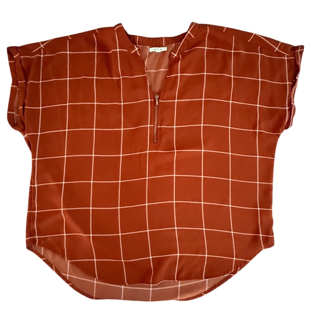 Maurices Womens XL Rust Orange Plaid Short Sleeve Blouse 2503893